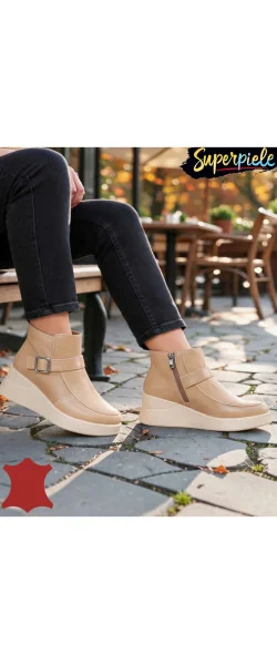 Botine damă din piele naturală cu talpă înaltă