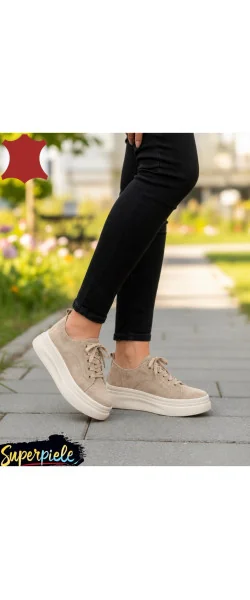 Pantofi Casual Damă din Piele Naturală Întoarsă Cu talpă groasă