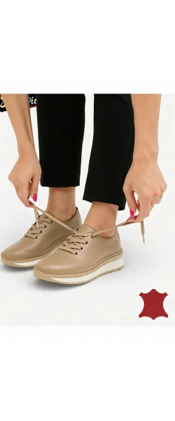 Pantofi casual damă comozi din piele naturală moale cu șireturi