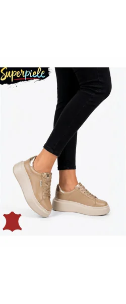 Pantofi casual dama piele naturala ,căptușiți cu inchidere sireturi și talpă înaltă