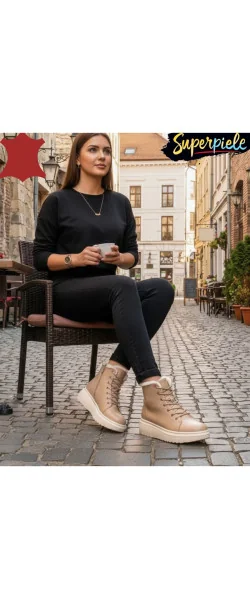 Ghete dama piele naturala îmblănite Cu șireturi și fermoar