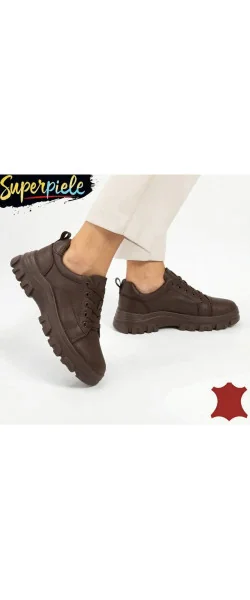 Sneakers beige Leather damă piele naturală super ușori și comozi