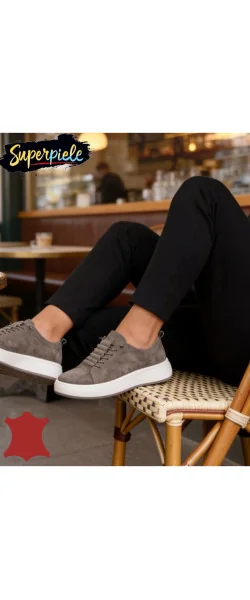 Pantofi casual damă din piele întoarsă naturală cu talpă groasă