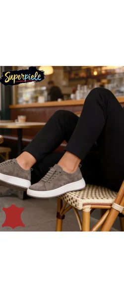 Pantofi casual damă din piele întoarsă naturală cu talpă groasă