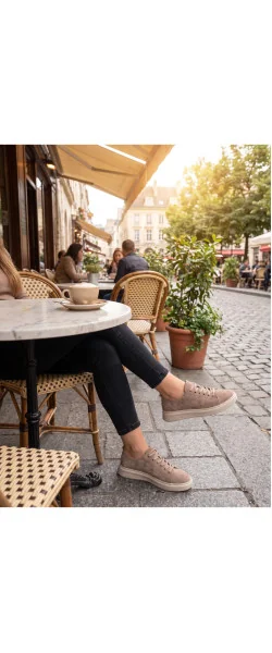 Sneakers din piele întoarsă naturală – talpă ușoară 3 cm