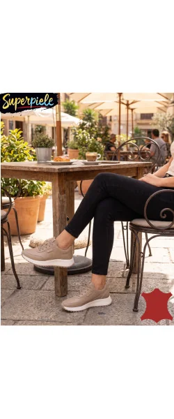 Sneakers din piele naturală – talpă groasă 4 cm