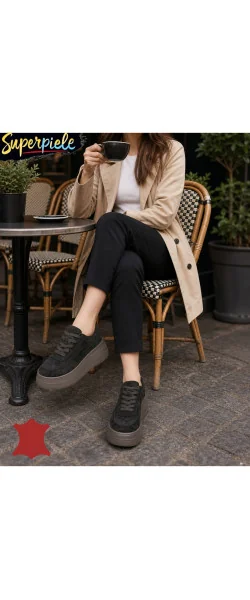 Sneakers dama comozi din piele naturală cu talpă înaltă