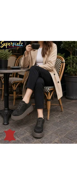 Sneakers dama comozi din piele naturală cu talpă înaltă