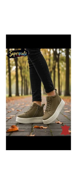 Ghete scurte de damă din piele, linite, cu talpă groasă