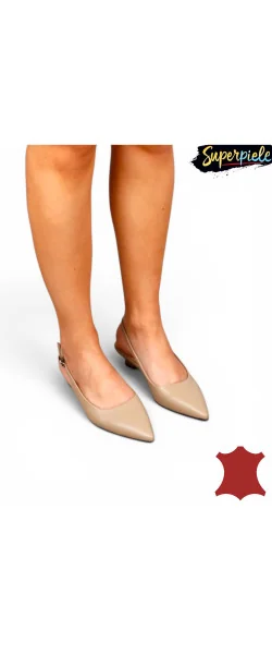 Pantofi slingback din piele naturală, toc gros mic