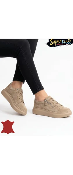 Pantofi casual damă din piele naturală cu fermoar și șiret