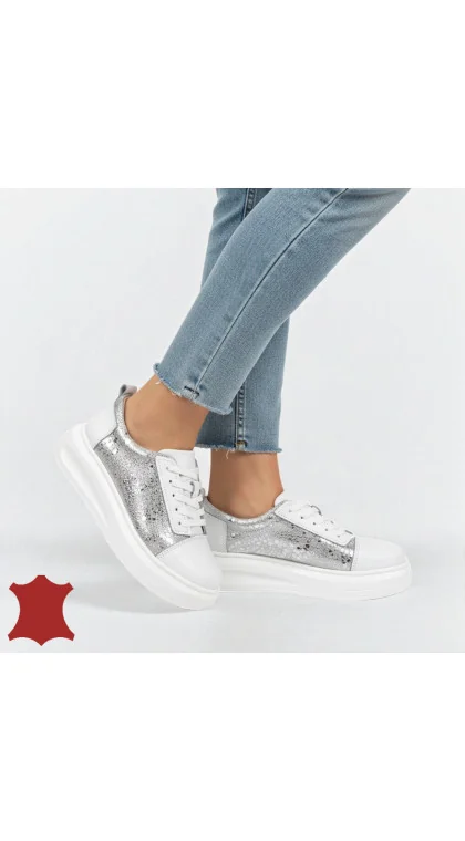 PANTOFI CASUAL DAMĂ DIN PIELE NATURALĂ, CU MODEL LUCIOS