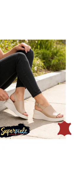 Sandale dama piele naturala beige Leather cu inchidere catarama