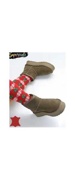 Ghete de damă Khaki, stil UG, cu căptușeală de blană, piele întoarsă