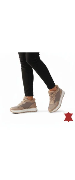 Pantofi de damă casual cu căptușeală din blană, piele, talpă groasă (F001-867)