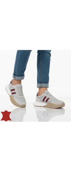 Teniși din piele grey Leather și Brown pentru femei cu șireturi JY6590