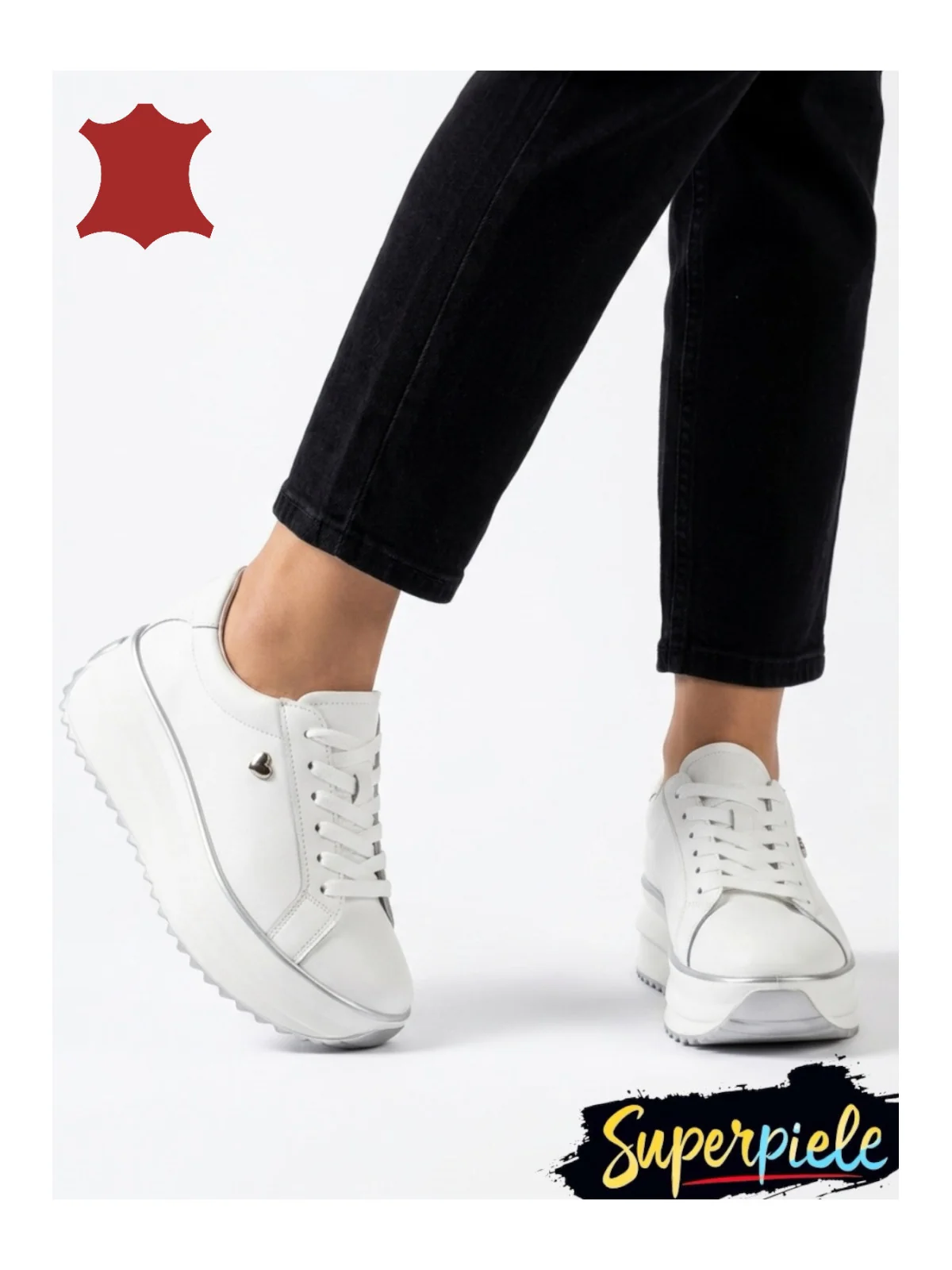 Sneakers dama piele naturala Khaki cu inimioara metalica Sneakers dama piele naturala Khaki cu inimioara metalica