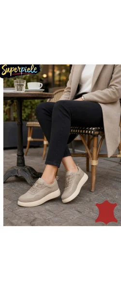 Sneakers din piele naturală și piele întoarsă, cu design modern