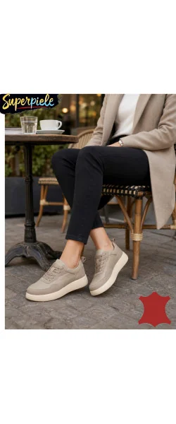 Sneakers din piele naturală și piele întoarsă, cu design modern