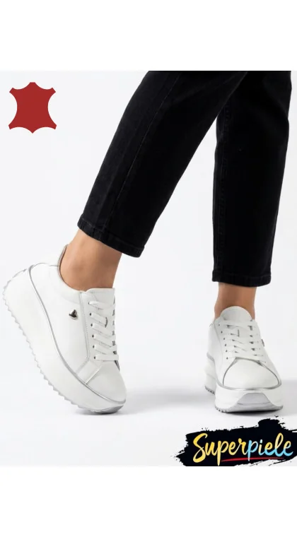 Sneakers dama piele naturala Khaki cu inimioara metalica