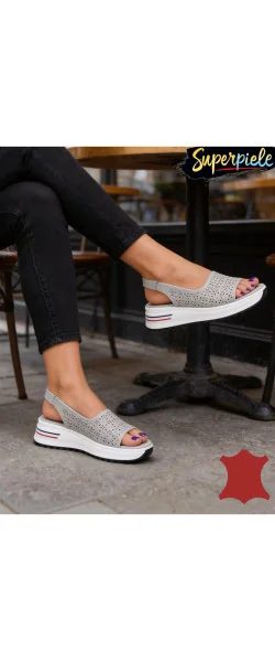 Sandale dama piele naturala cu model perforat si talpa groasa