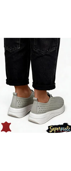 Pantofi casual dama piele naturala perforati cu inchidere slip-on