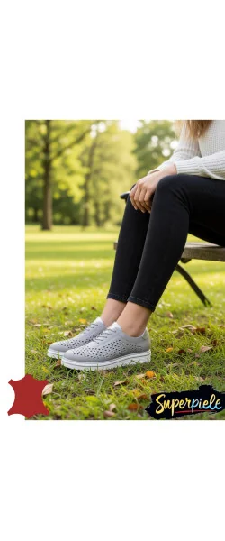 Pantofi Casual Dama perforate din Piele Naturala cu Sclipici Gold Leather |MARKO|