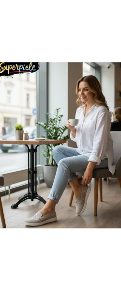 Pantofi casual damă perforați , fără șireturi din piele naturală