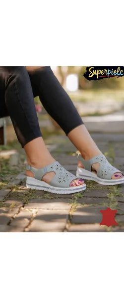 Sandale damă Piele Naturala Cu Broderie Florale