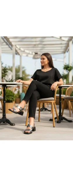 Sandale dama piele naturala cu toc gros si inchidere catarama