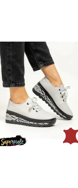 Pantofi casual dama piele naturala cu talpa groasă neagră