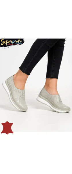 Pantofi casual dama piele naturala cu insertie elastica si inchidere slip-on