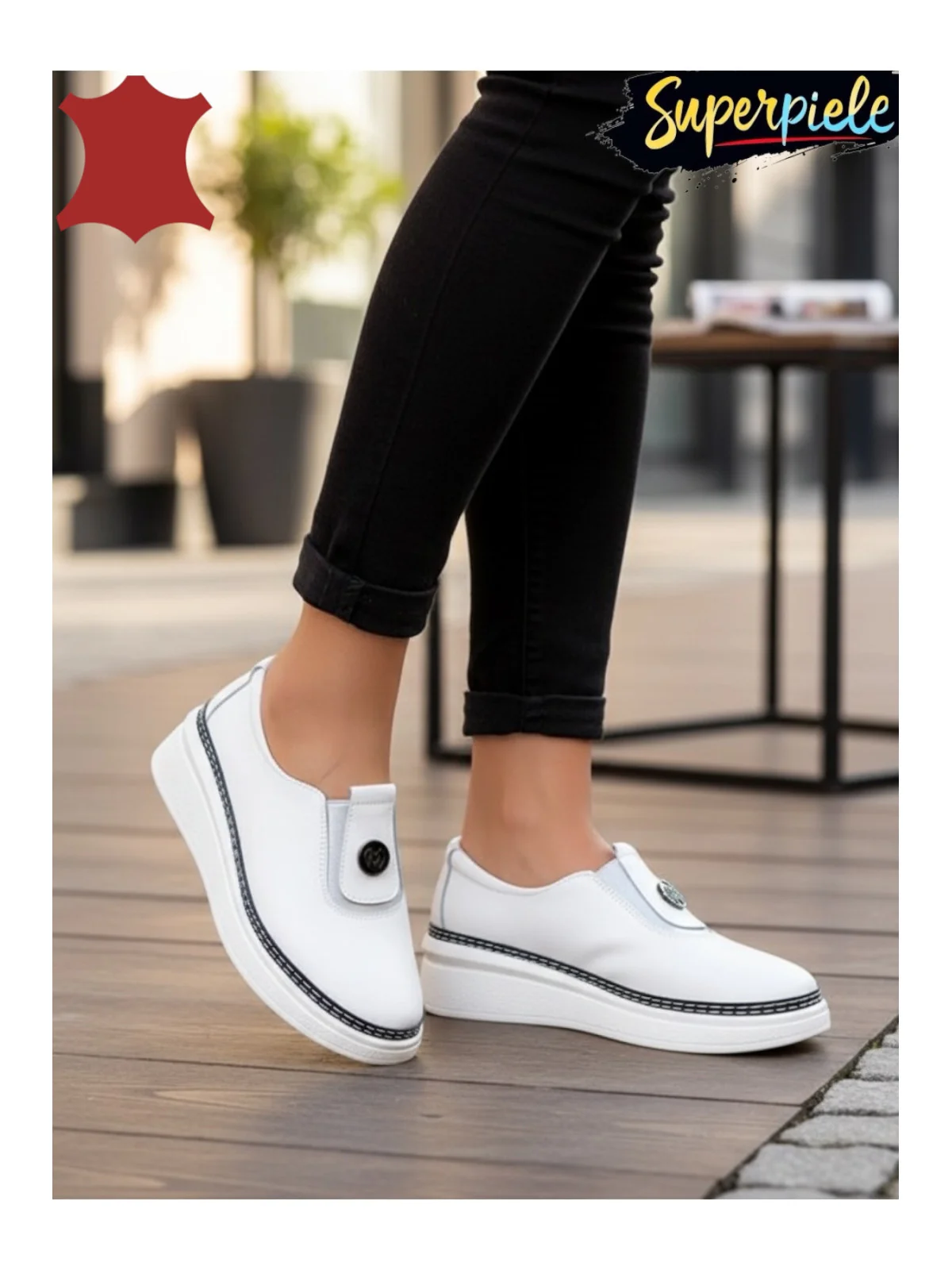 Pantofi casual damă din piele naturală Fără șireturi cu detaliu decorativ