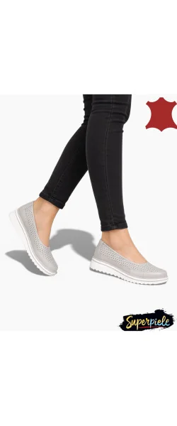 Pantofi casual dama piele naturala perforati cu talpă groasă-slip-on