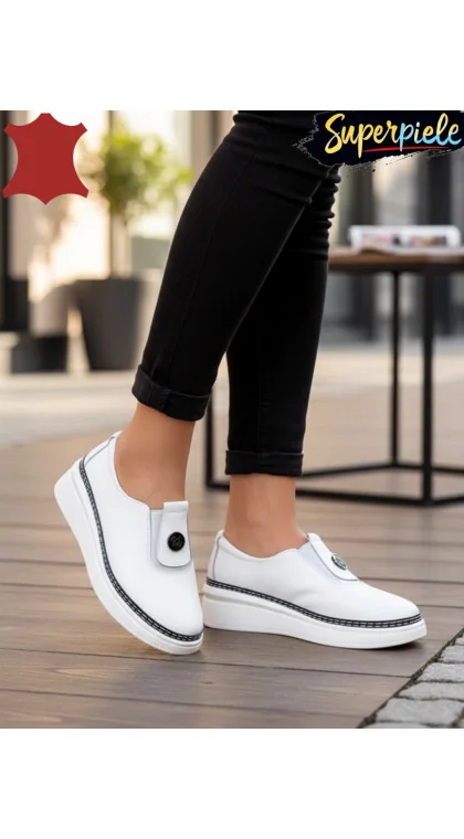 Pantofi casual damă din piele naturală Fără șireturi cu detaliu decorativ