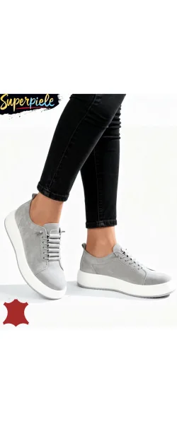 Pantofi casual damă din piele întoarsă naturală cu talpă groasă