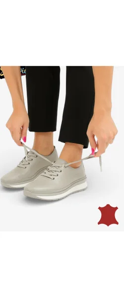 Pantofi casual damă comozi din piele naturală moale cu șireturi