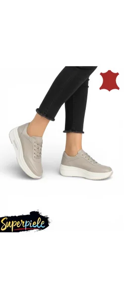 Pantofi casual damă din piele naturală cu talpă groasă și șireturi