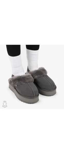 Papuci de iarnă pentru femei din piele naturală cu elastic în spate CRL12691 Culoare Black Leather