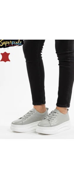 Pantofi casual din piele pentru femei, cu șireturi și vârf rotund