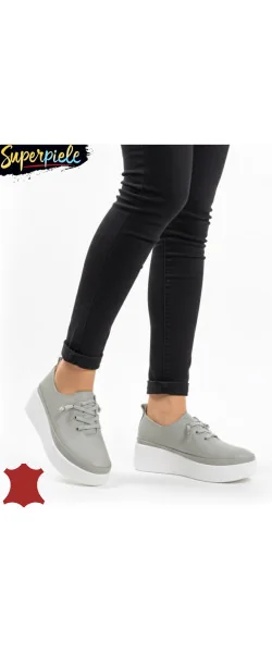 pantofi casual Dama Piele naturală cu talpa înaltă închidere cu șireturi elastice