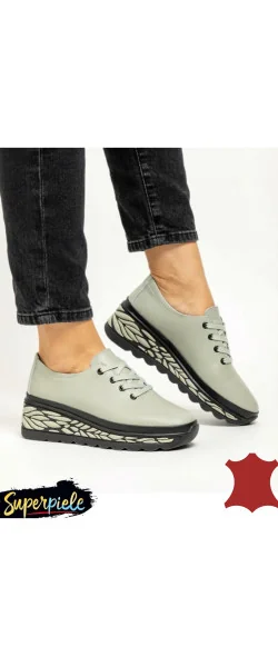 Pantofi casual dama piele naturala cu talpa groasă neagră