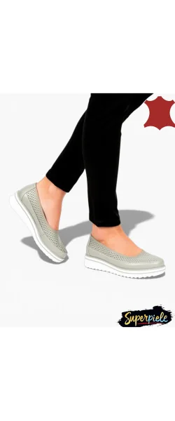 Pantofi casual dama piele naturala perforati cu talpă groasă-slip-on