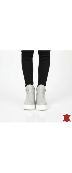 Ghete dama piele naturala grey Leather T7000