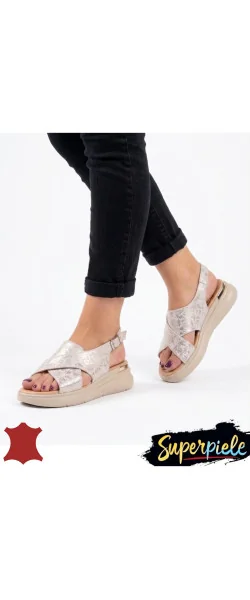 Sandale dama piele naturala intoarsa cu model floral si talpa groasa