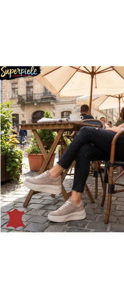 Sneakers dama comozi din piele naturală cu talpă înaltă