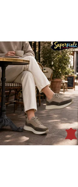 Sneakers dama piele naturală la modă cu șireturi