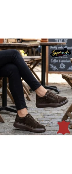 Pantofi casual damă din piele naturală cu fermoar și șiret