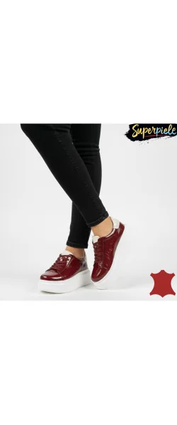 Pantofi casual damă croco din piele naturală lăcuită cu talpă înaltă