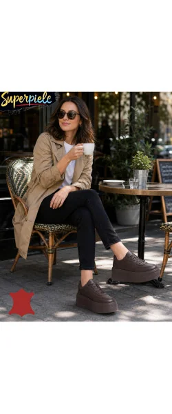 Sneakers dama comozi din piele naturală cu talpă înaltă